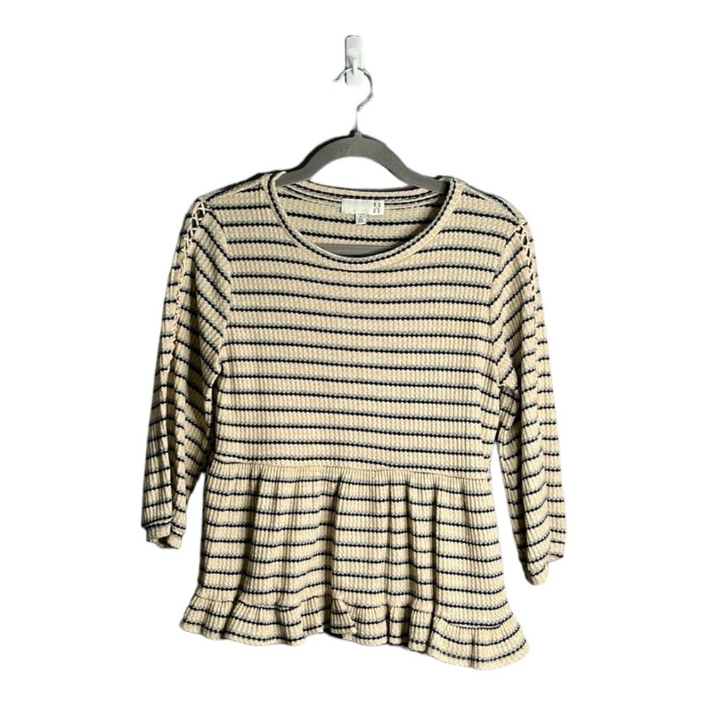 Ro & De Waffle Knit Peplum Top Crochet Sleeves Size Small